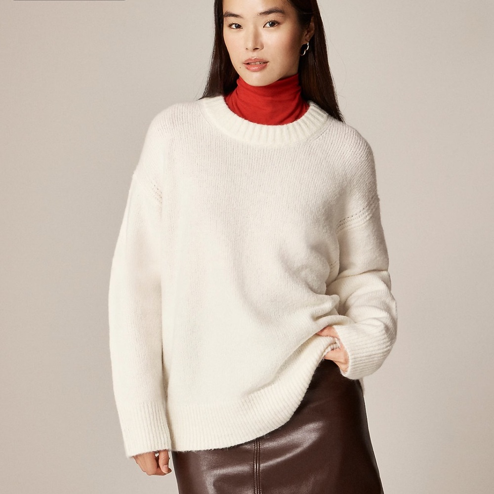 NEW J. CREW Relaxed‎ crewneck pullover in Ivory Wool Alpaca Blend Size Small